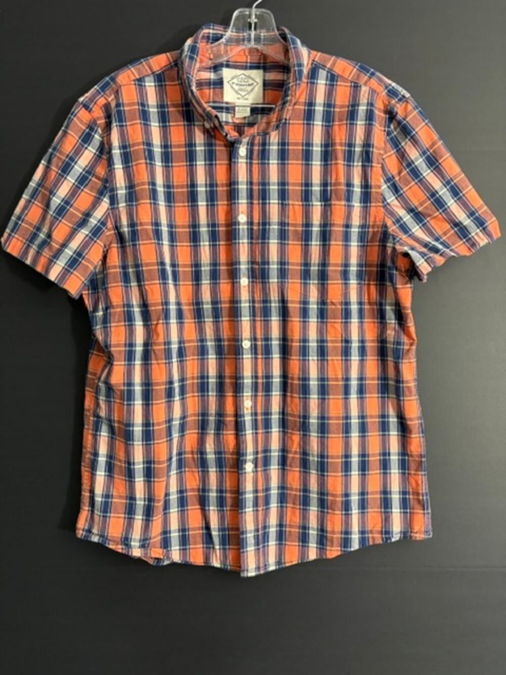 St. John's Bay Orange & Blue Plaid No Tuck Short Sleeve Shirt Large